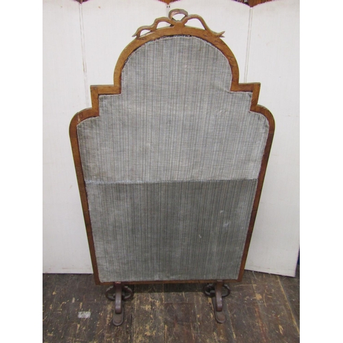 2647 - Substantial 19th century oak framed screen of half height with arched outline surmounted by a ribbon... 