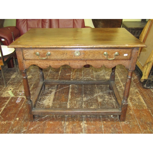 2652 - 18th century oak side table with frieze drawer raised on four turned supports united by rails, 100 c... 