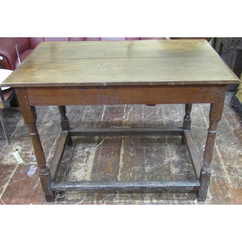 2652 - 18th century oak side table with frieze drawer raised on four turned supports united by rails, 100 c... 