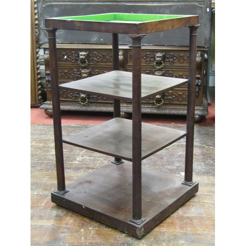 2678 - Mid 19th century mahogany square cut whatnot/display stand raised on four turned columns, the top wi... 