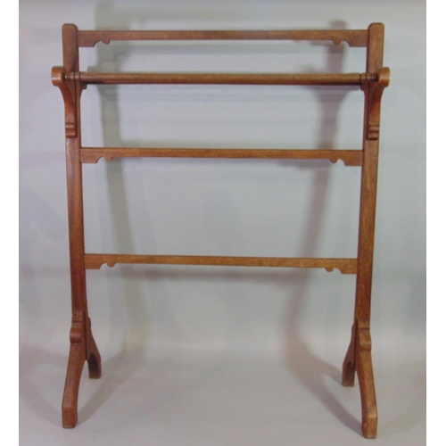 545 - A late Victorian gothic revival freestanding towel rail with chamfered frame, 72 cm wide x 30 cm dee... 