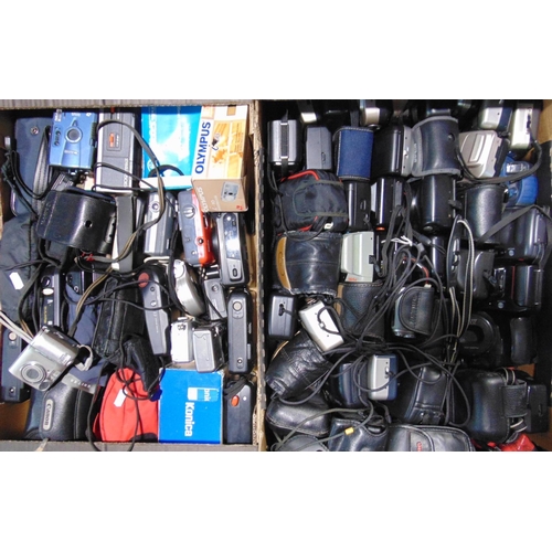 563 - Two boxes to include a large quantity of 35mm cameras to include Canon, Pentax and others