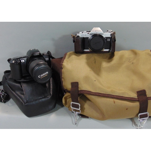 579 - Canon EOS 500 with standard zoom lens and Canon manual SLR AL1QF with lens, in Canon bag (2)