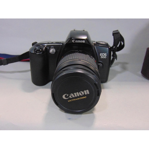 579 - Canon EOS 500 with standard zoom lens and Canon manual SLR AL1QF with lens, in Canon bag (2)