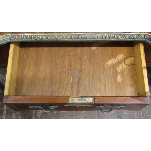 2674 - A French walnut writing desk, the top quarter panelled within wide crossbanded borders over three fr... 