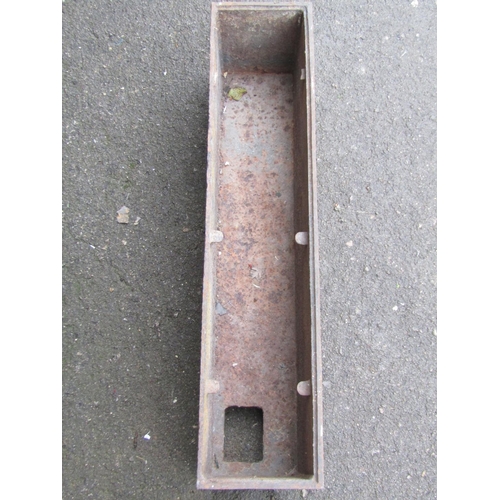 2104 - A pair of reclaimed cast iron drain water hoppers of rectangular form dated 1914, 79 cm long x 17 cm... 