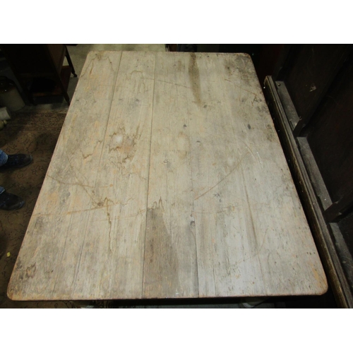 2305 - A Victorian pine farmhouse kitchen table of rectangular form with scrub top over a painted base with... 