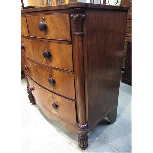 2424 - A Victorian mahogany bow fronted bedroom chest of two short over three long graduated drawers with w... 