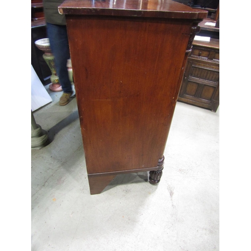 2424 - A Victorian mahogany bow fronted bedroom chest of two short over three long graduated drawers with w... 