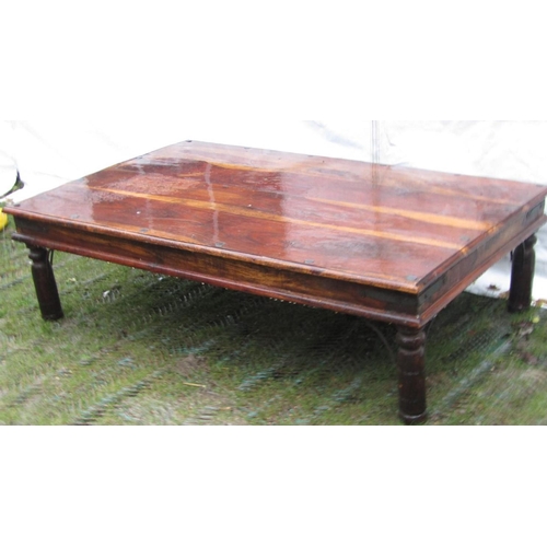 2070 - An Indian hardwood dining table of rectangular form with cast repeating looped lattice metal frieze ... 