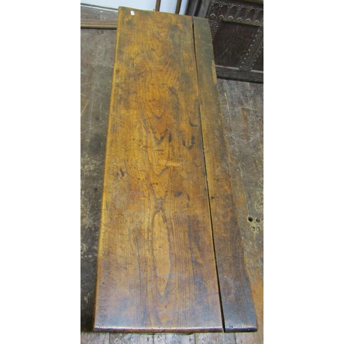 2658 - An 18th century elm six plank coffer of simple construction on shaped supports, 122 cm in length x 6... 