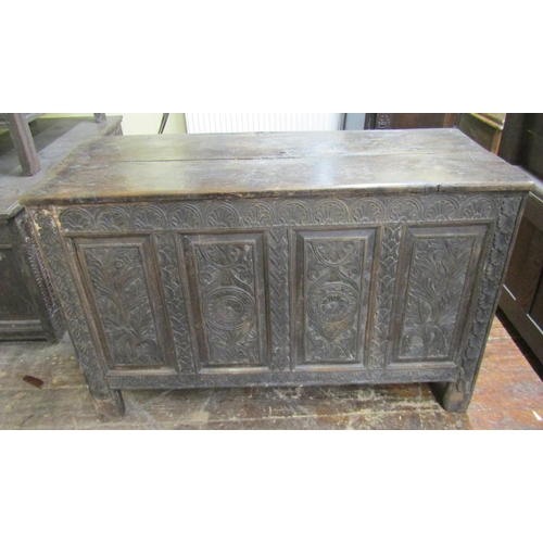 2659 - Georgian oak coffer with rising lid, the front elevation enclosed by four rectangular fielded panels... 