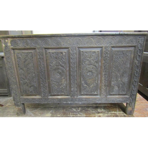 2659 - Georgian oak coffer with rising lid, the front elevation enclosed by four rectangular fielded panels... 