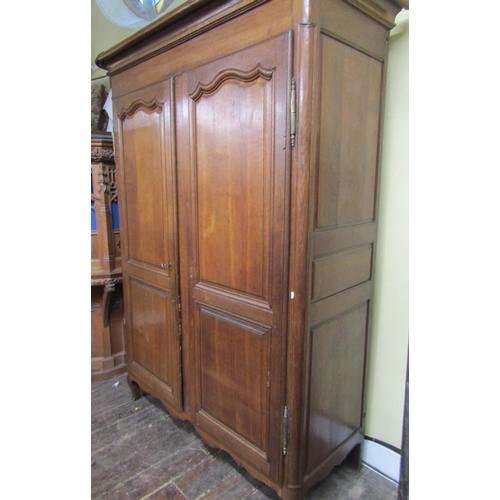 2669 - A substantial 18th century oak armoire carved and panelled framework enclosed by two doors each encl... 