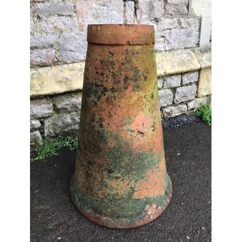 2083A - An old weathered terracotta conical shaped rhubarb forcer 68 cm high