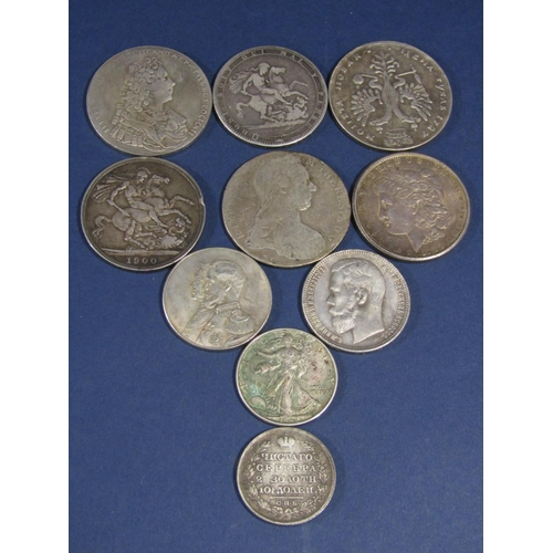 611 - A collection of continental antique silver coinage, 219g approx (10)