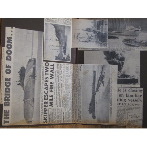 379 - A large mid-20th century scrap book containing newspaper cuttings of various shipping accidents incl... 