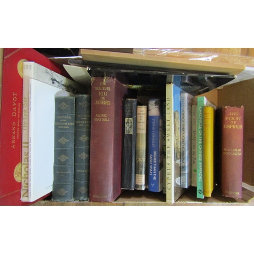 424 - Two boxes of late 19th/early 20th century miscellaneous books including three atlas, Reports From Th... 