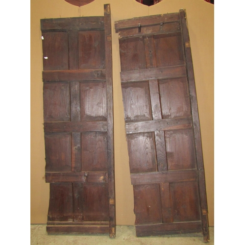 2114 - Two areas of 18th century oak panelling (probably from a robe) with moulded framework, each enclosin... 