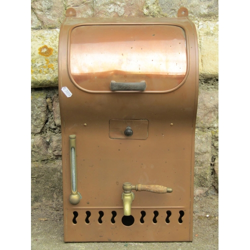 2158 - A vintage copper wall mounted water heater with brass tap and fittings