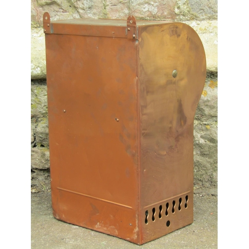 2158 - A vintage copper wall mounted water heater with brass tap and fittings