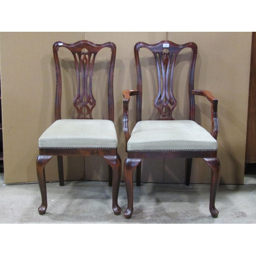 2161 - A set of six (4&2) contemporary reproduction Georgian style dining chairs with pierced vase shaped s... 