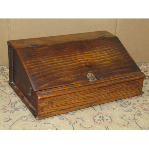 2177 - A country made mixed wood slope with hinged lid, 52 cm wide x 22 cm high