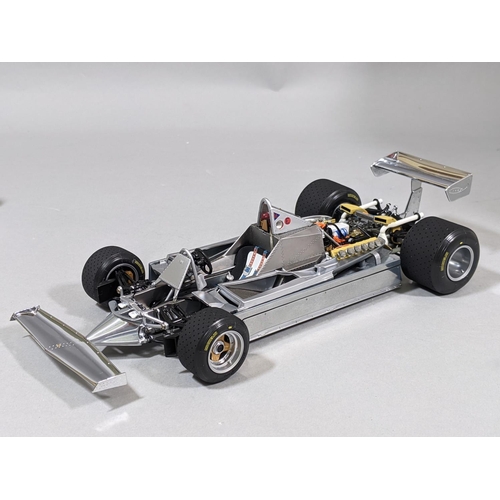 72 - 1:18 scale Ferrari 312 T4 Formula 1 racing car in polished aluminium chrome, no 97079 by Exoto Pure ... 