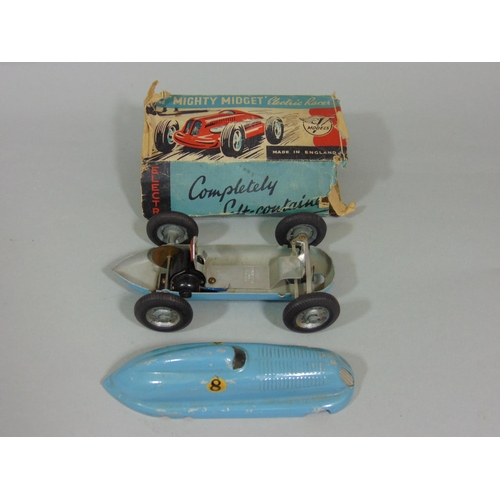 73 - 2 boxed 1940'5/50's toy motor cars 'The Mighty Midget Electric Racer',  with fitted with small elect... 