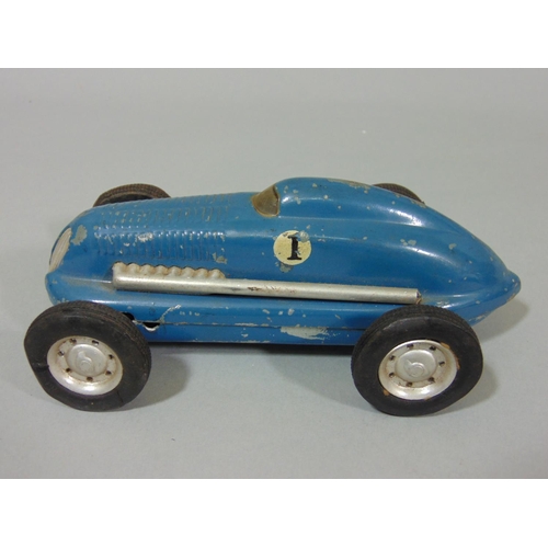 74 - 3 unboxed 1940's/50's toy cars 'The Mighty Midget Electric Racer' (AF), together with a small bag of... 