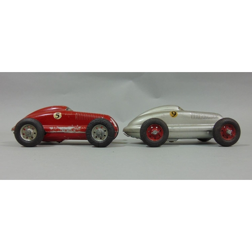 75 - 2 unboxed 1940's/50's toy cars 'The Mighty Midget Electric Racer' in red and silver (2)