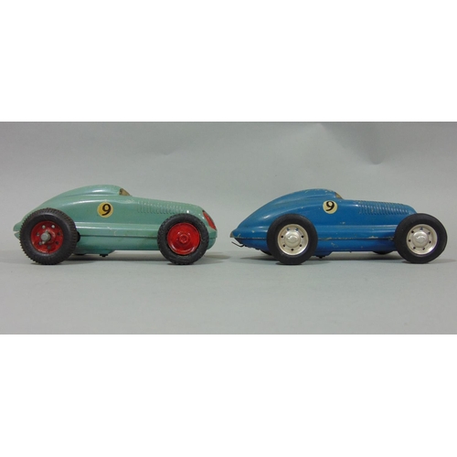 78 - 2 unboxed 1940's/50's toy cars 'The Mighty Midget Electric Racer' in blue and green (2)