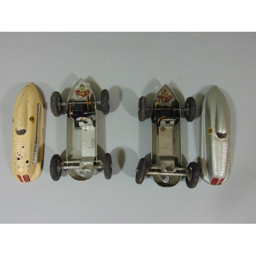 79 - 2 unboxed 1940's/50's toy cars 'The Mighty Midget Electric Racer' in cream and silver (2)