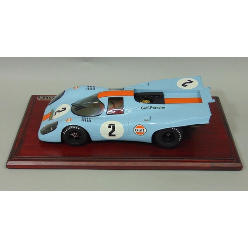 83 - Static kerbside model Gulf Porsche 917 Formula 1 Sports Prototype 1970 racing car,  hand made by Cla... 