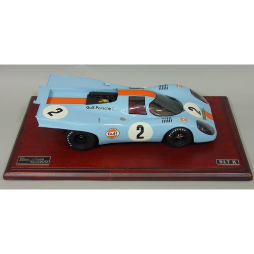 83 - Static kerbside model Gulf Porsche 917 Formula 1 Sports Prototype 1970 racing car,  hand made by Cla... 