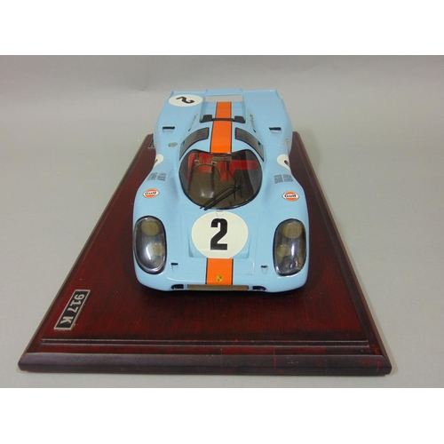 83 - Static kerbside model Gulf Porsche 917 Formula 1 Sports Prototype 1970 racing car,  hand made by Cla... 