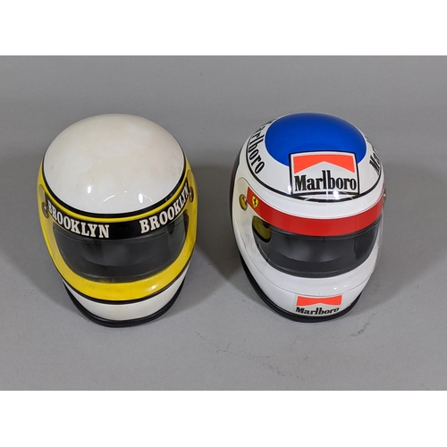 86 - 2 boxed Formula 1 replica model helmets for Jean Alesi and Jody Scheckter, by RB Formula, 1:3 scale,... 