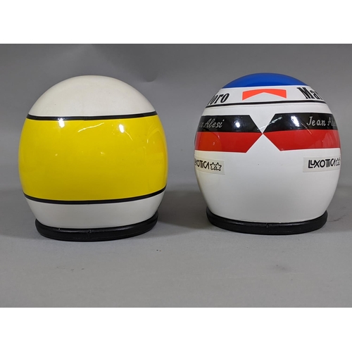 86 - 2 boxed Formula 1 replica model helmets for Jean Alesi and Jody Scheckter, by RB Formula, 1:3 scale,... 