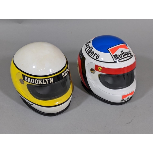 86 - 2 boxed Formula 1 replica model helmets for Jean Alesi and Jody Scheckter, by RB Formula, 1:3 scale,... 