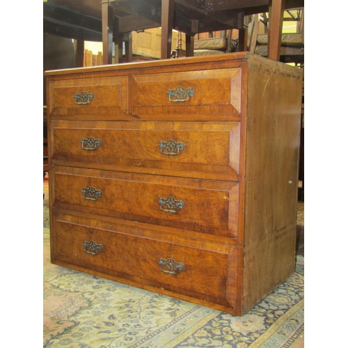 2232 - A Victorian oak, pine and pollard oak chest of three long and two short drawers with brass plate han... 