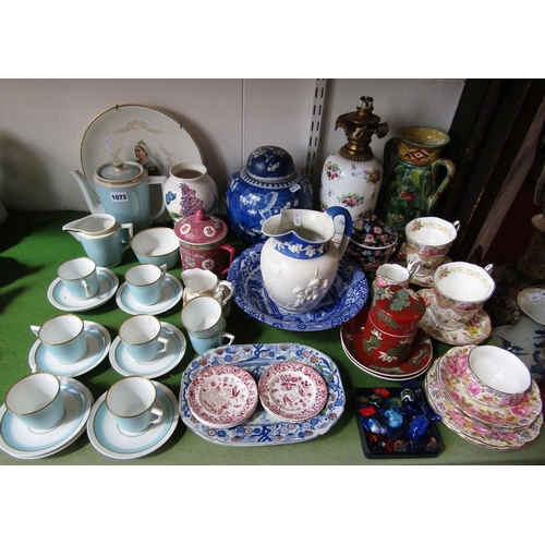 1073 - A collection of Royal Copenhagen coffee wares with duck egg blue ground and gilt border decoration c... 