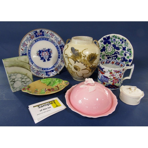 1104 - A quantity of decorative 19th century ceramics including a Carn pottery vase, a Victorian tile with ... 