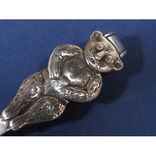 1256 - 1920's novelty silver baby spoon and feeder, each shank with teddy bear decoration, maker Crisford '... 