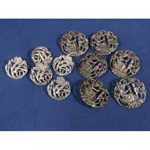 1279 - Cased part set of five silver Art Nouveau buttons, maker James Deakin & Son, Chester 1902; together ... 