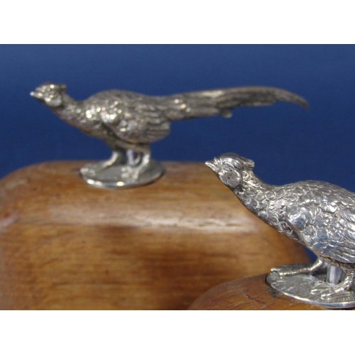 1281 - Good quality silver mounted bottle openers mounted by cast silver pheasants, maker J B Chatterley, 1... 