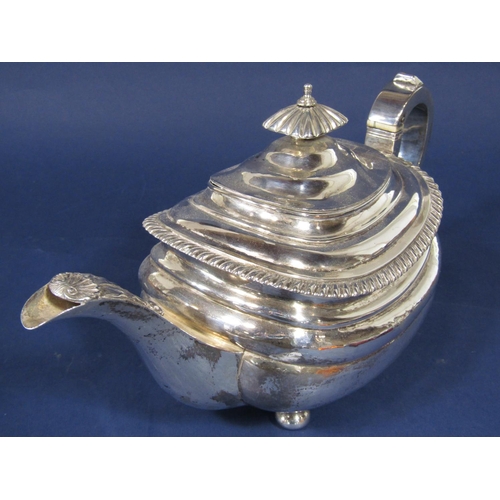 1284 - Good quality Georgian silver boat shaped teapot, the spout with applied scallop shell, acanthus leaf... 