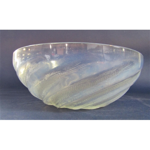 1176 - Rene Lalique 'Poissons' bowl decorated in relief with geometric fish, bubble beaded mark to base, ra... 