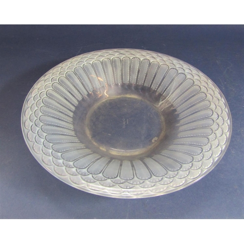 1177 - Rene Lalique Jaffa dish with geometric darted borders, acid etched R Lalique France to base, 31 cm d... 