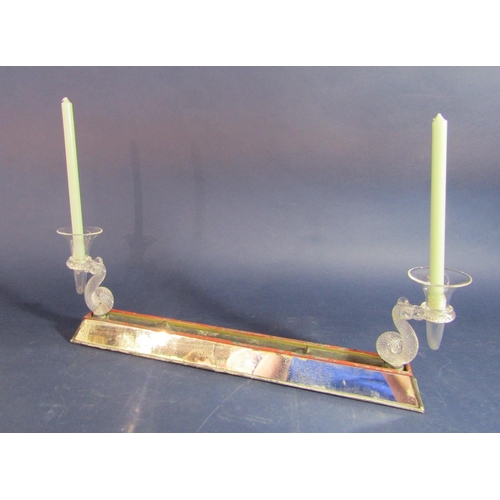 1193 - An unusual and bespoke antique glass and mirrored centre piece, with a tapered rectangular mirror ba... 