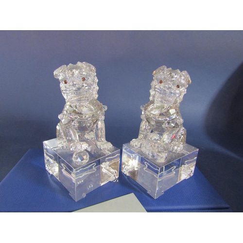 1198 - Swarovski pair of boxed crystal glass dogs of fo/temple dogs